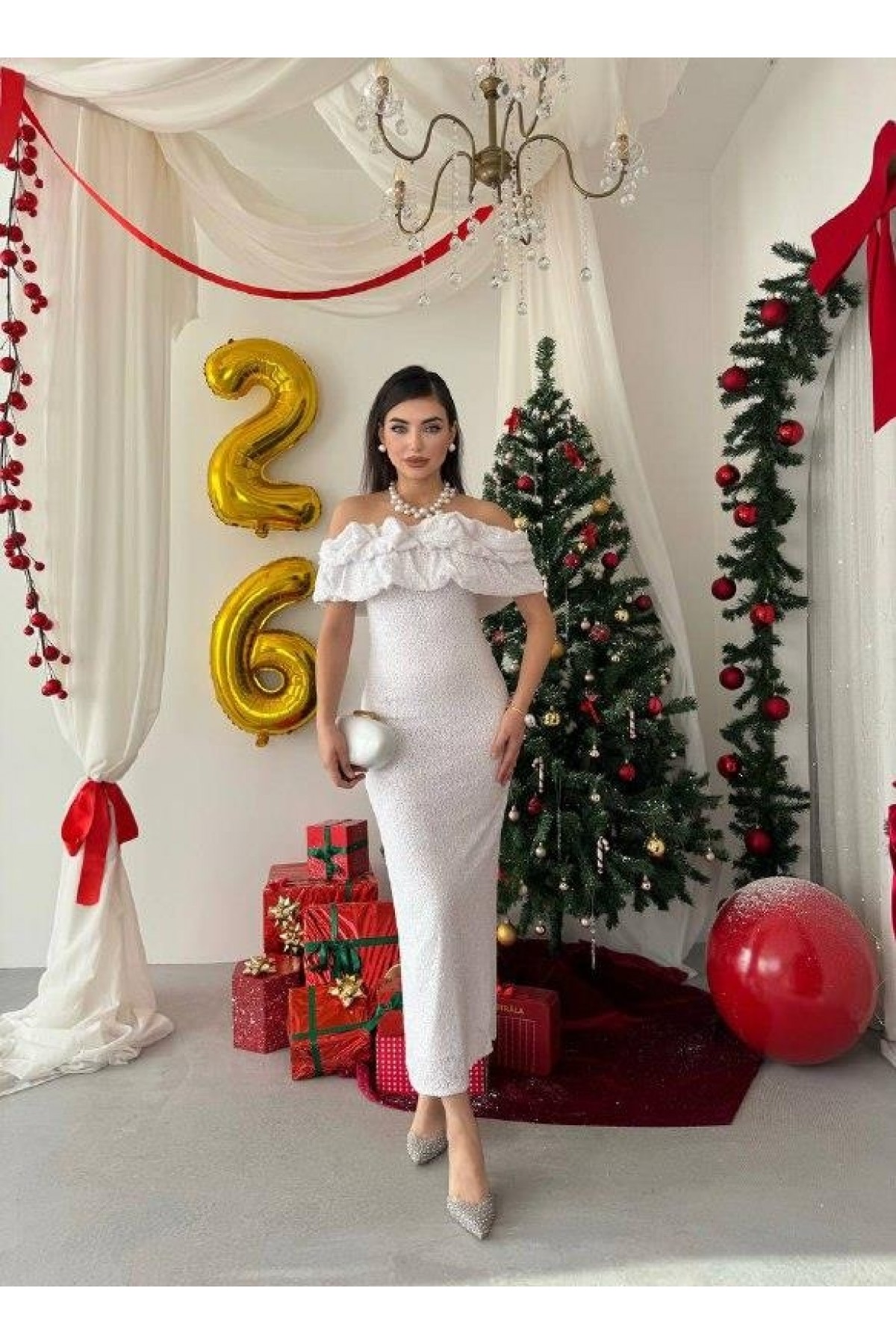 Vinta Straplez Elbise ETK-00816-beyaz