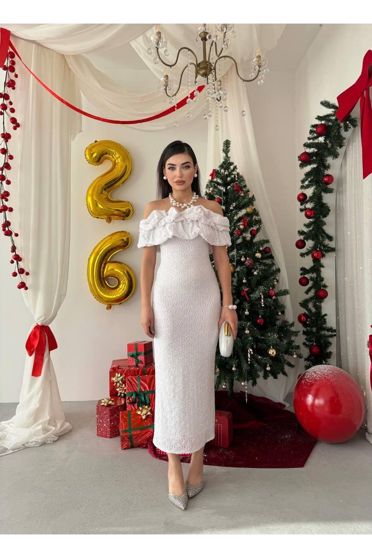 Vinta Straplez Elbise ETK-00816-beyaz