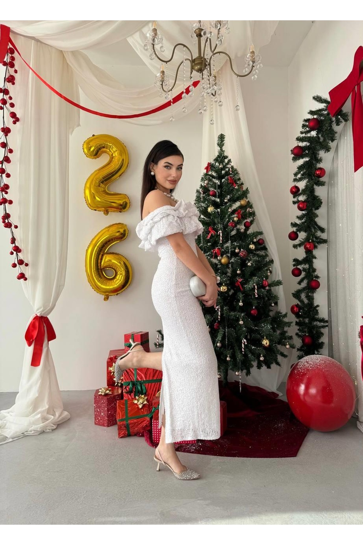 Vinta Straplez Elbise ETK-00816-beyaz