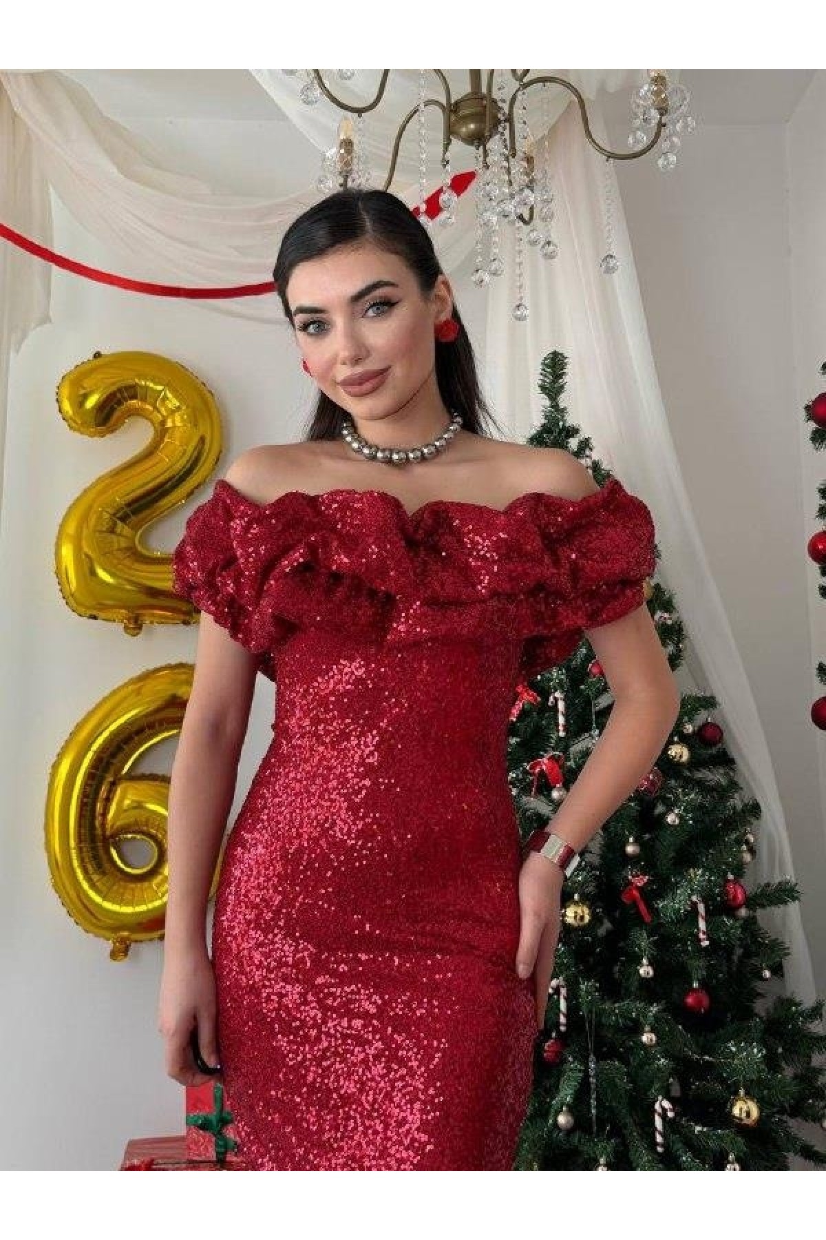 Vinta Straplez Elbise ETK-00816-kirmizi