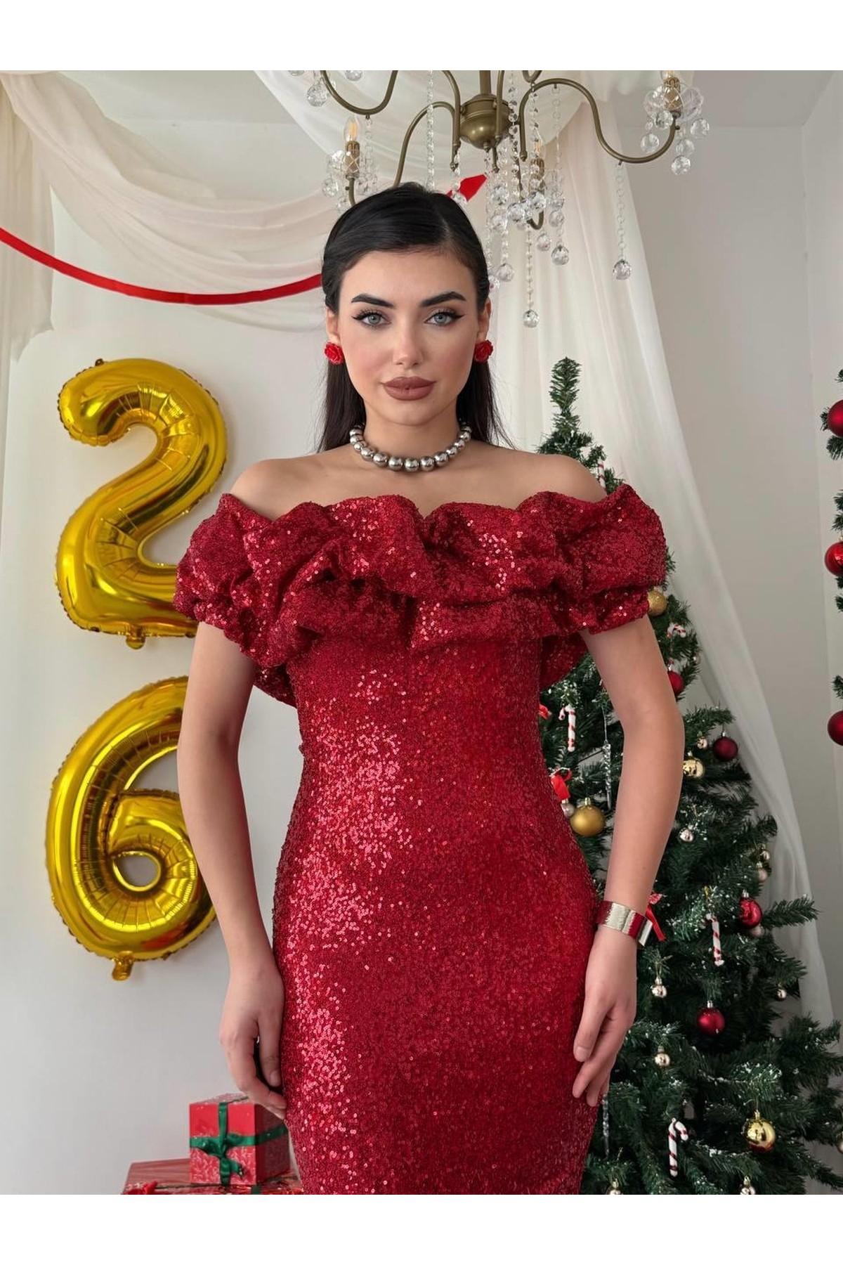 Vinta Straplez Elbise ETK-00816-kirmizi