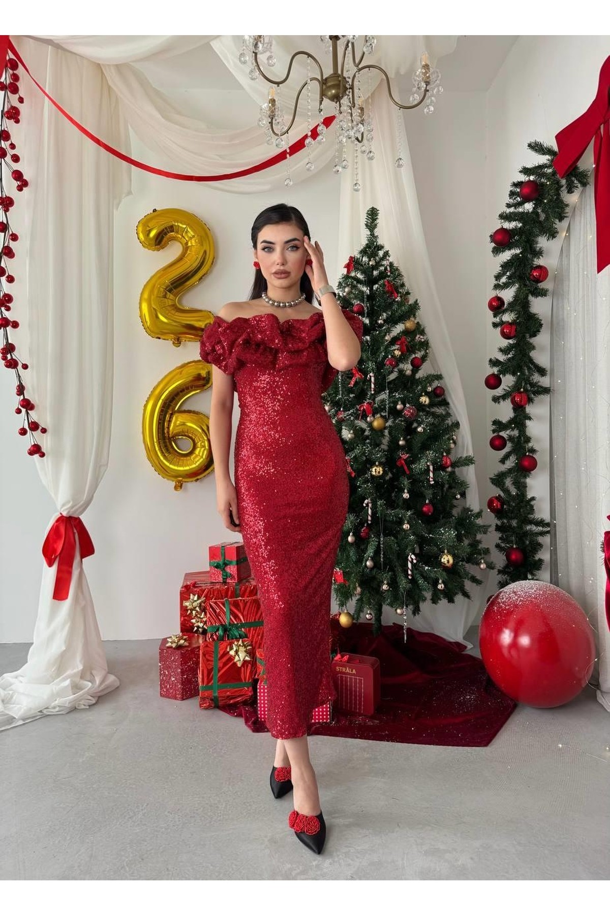 Vinta Straplez Elbise ETK-00816-kirmizi
