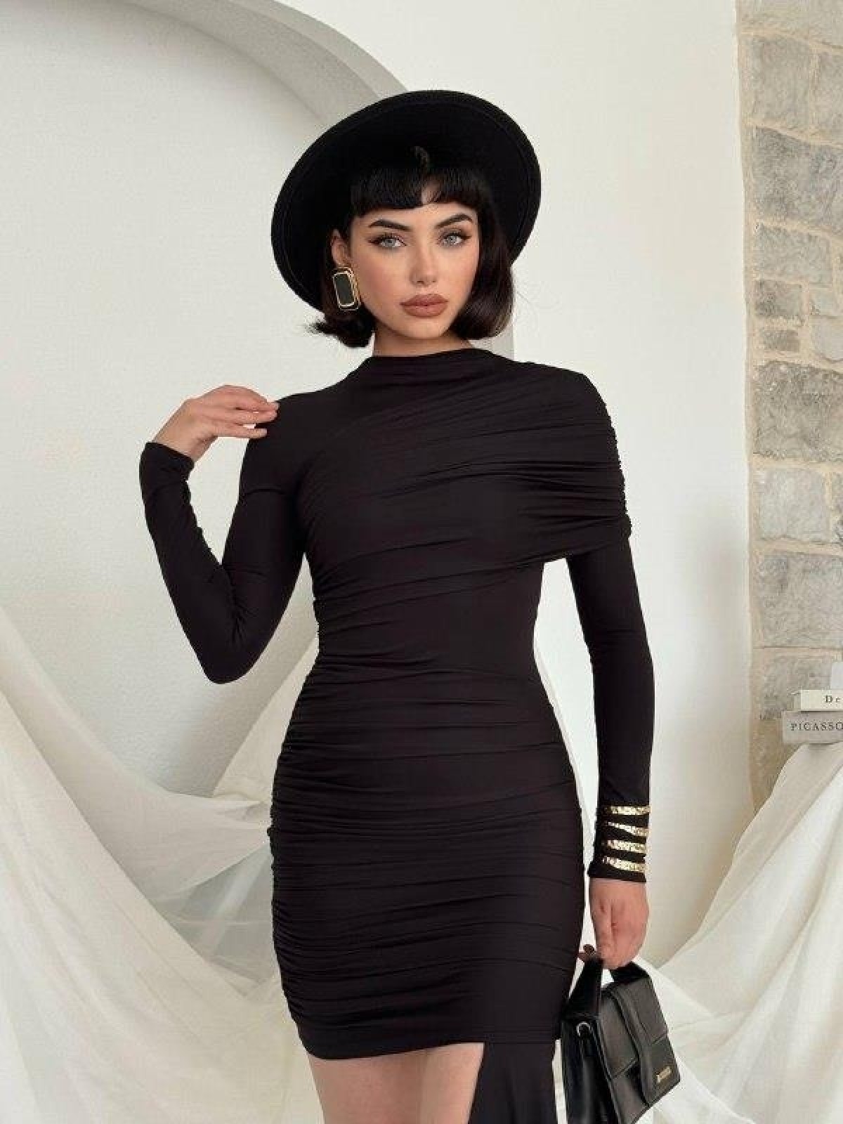 Burte Mini Elbise ETK-00822-siyah