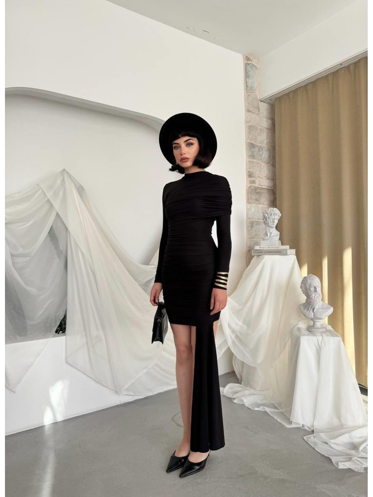 Burte Mini Elbise ETK-00822-siyah