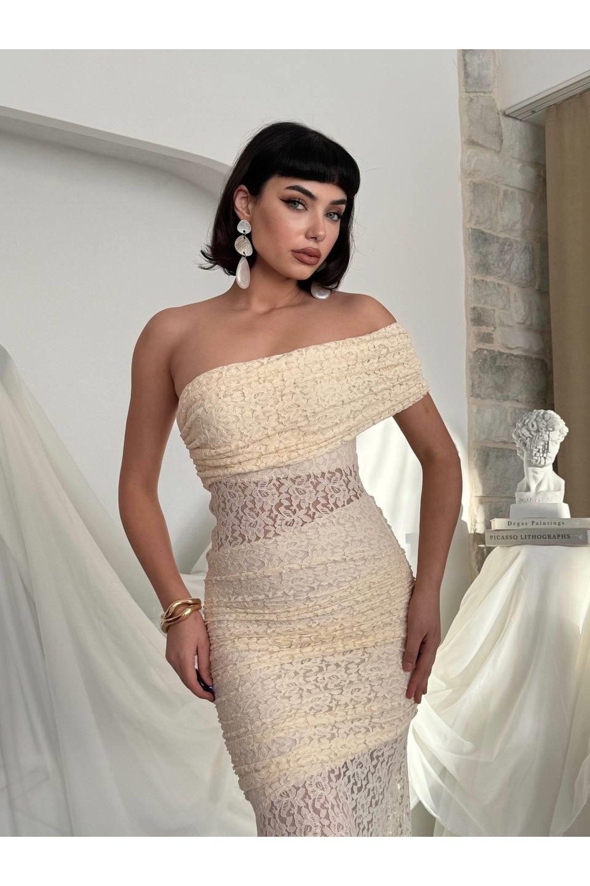 Tıva Midi Elbise ETK-00826-bej