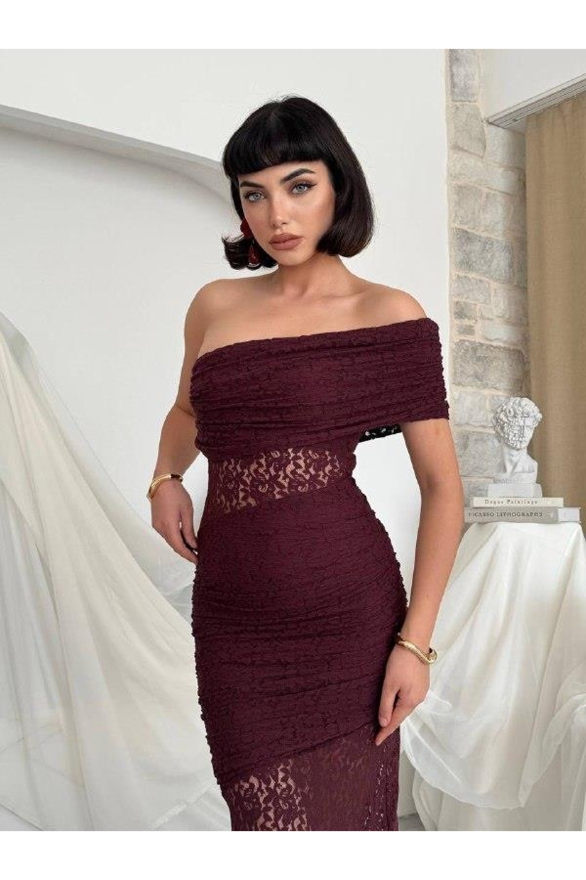 Tıva Midi Elbise ETK-00826-murdum
