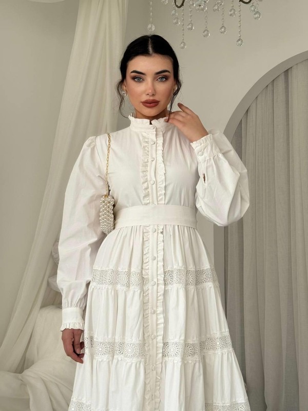 Verno Kemer Detaylı Elbise ETK-00827-ekru