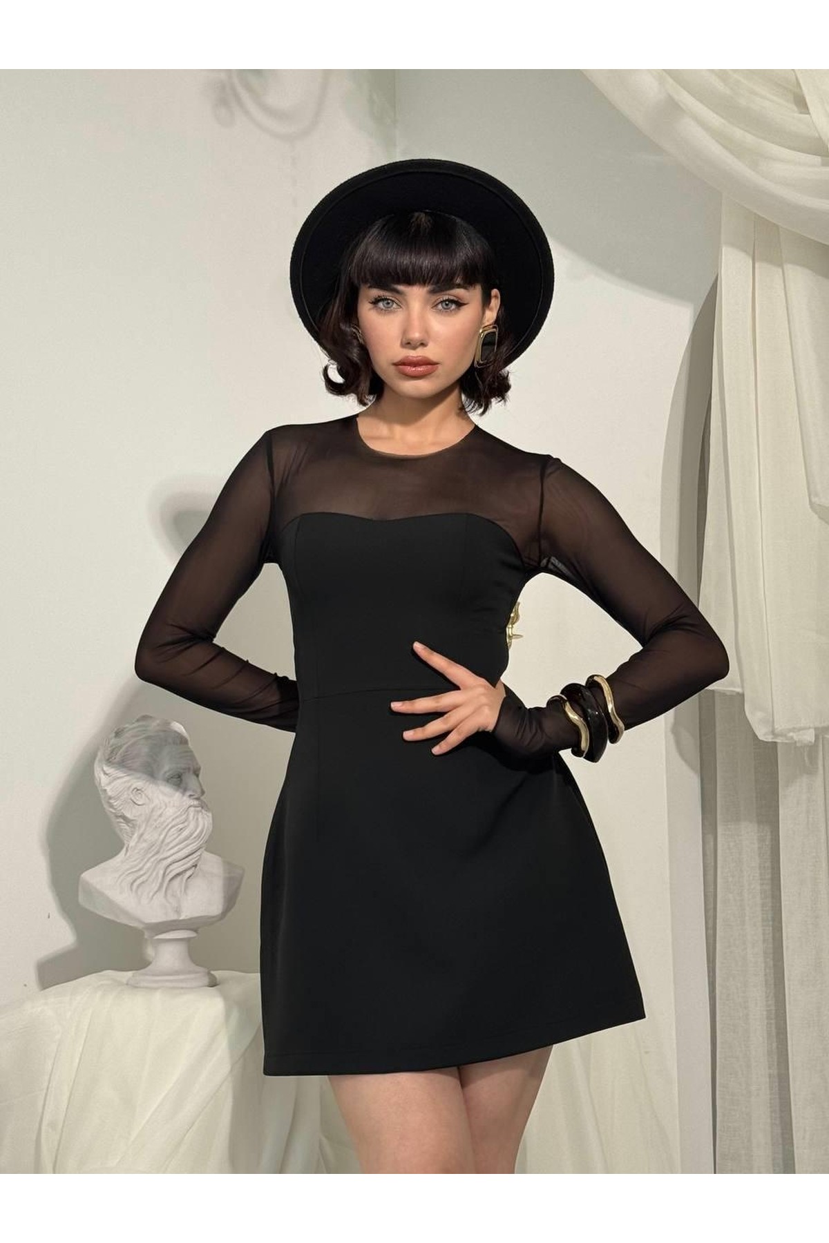 Nessa Transparan Elbise ETK-00832-siyah