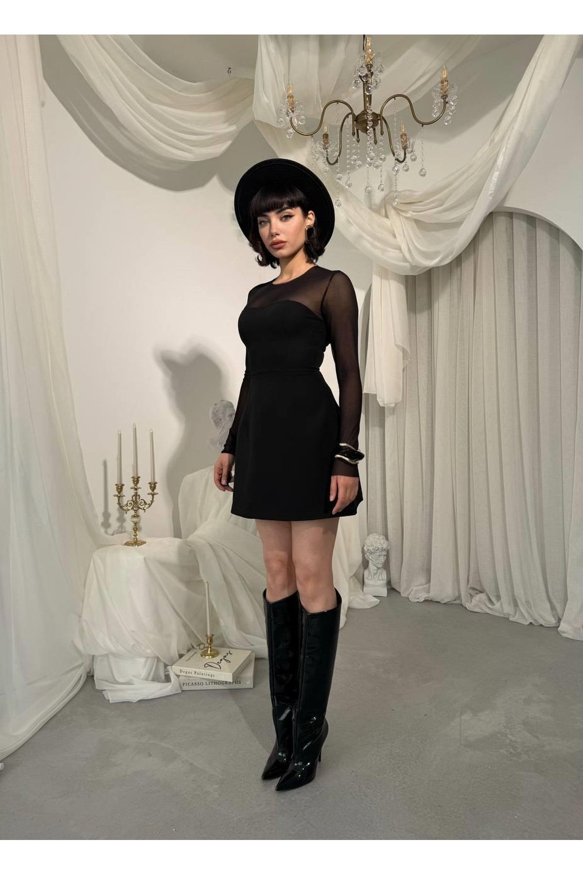 Nessa Transparan Elbise ETK-00832-siyah