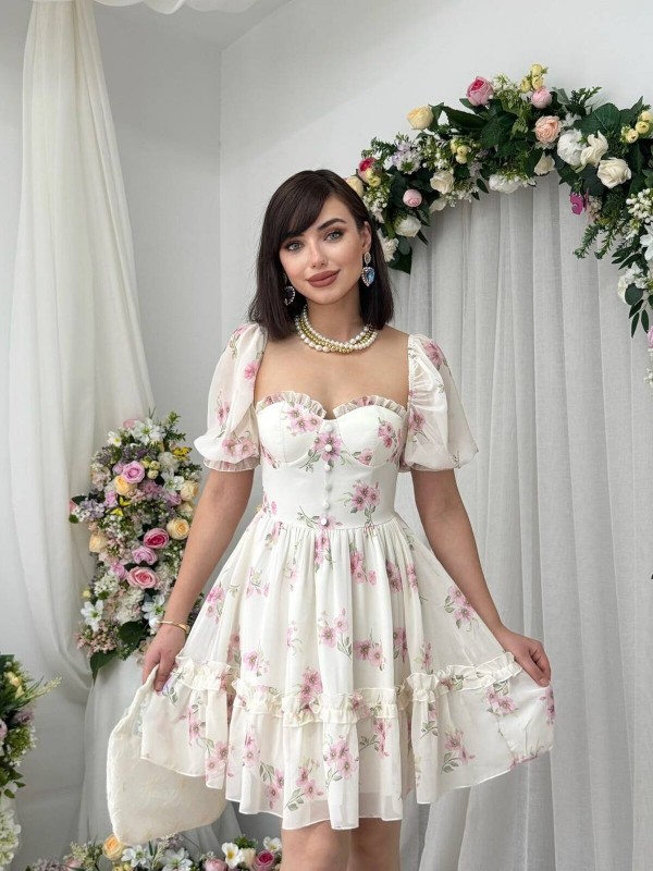 Wıms Düğme Detaylı Elbise ETK-00866-ekru