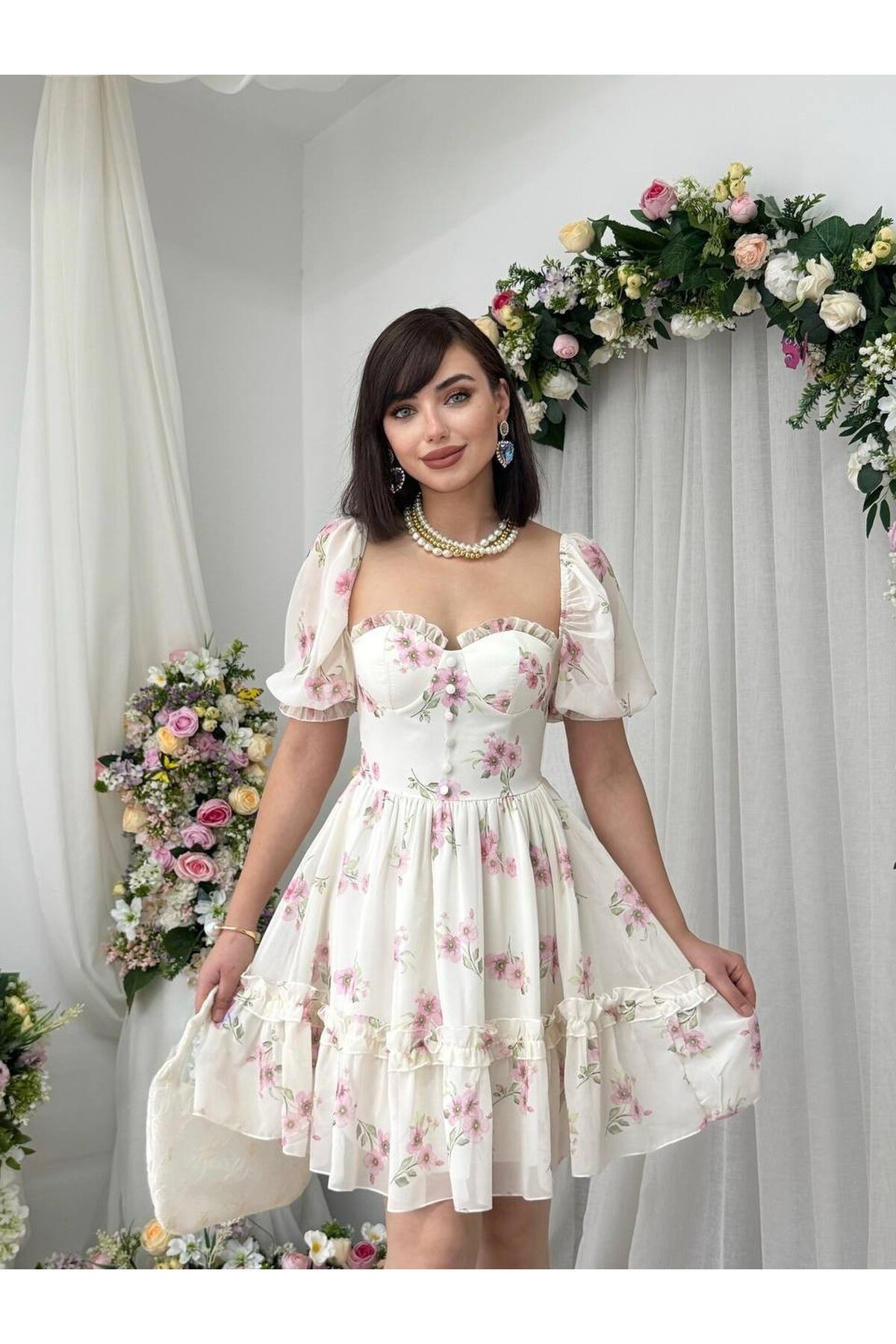 Wıms Düğme Detaylı Elbise ETK-00866-ekru