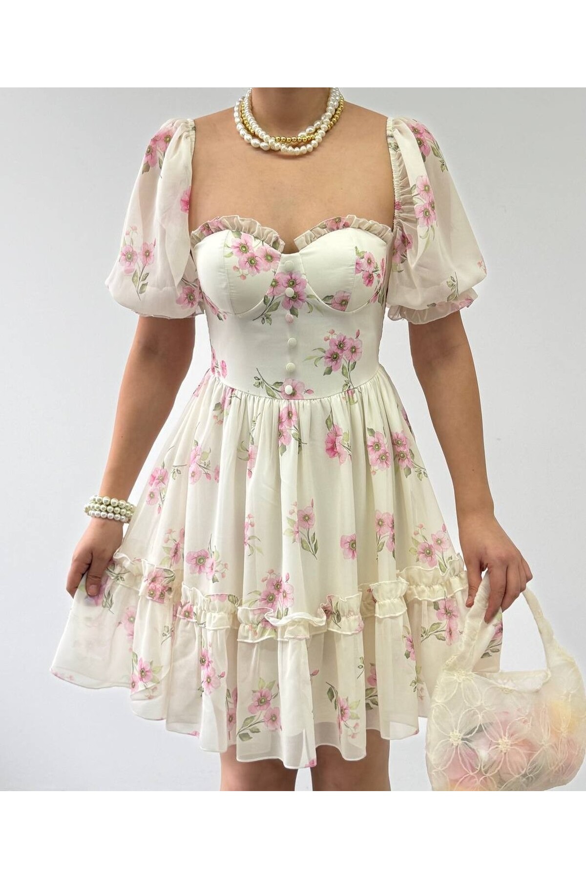 Wıms Düğme Detaylı Elbise ETK-00866-ekru