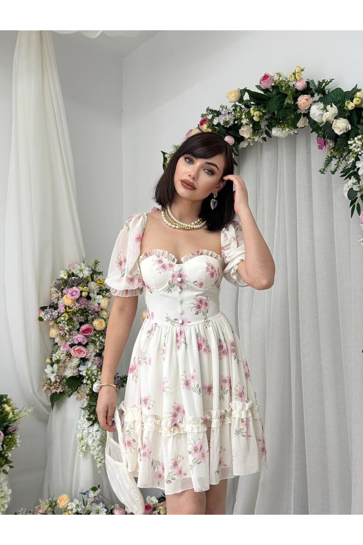 Wıms Düğme Detaylı Elbise ETK-00866-ekru