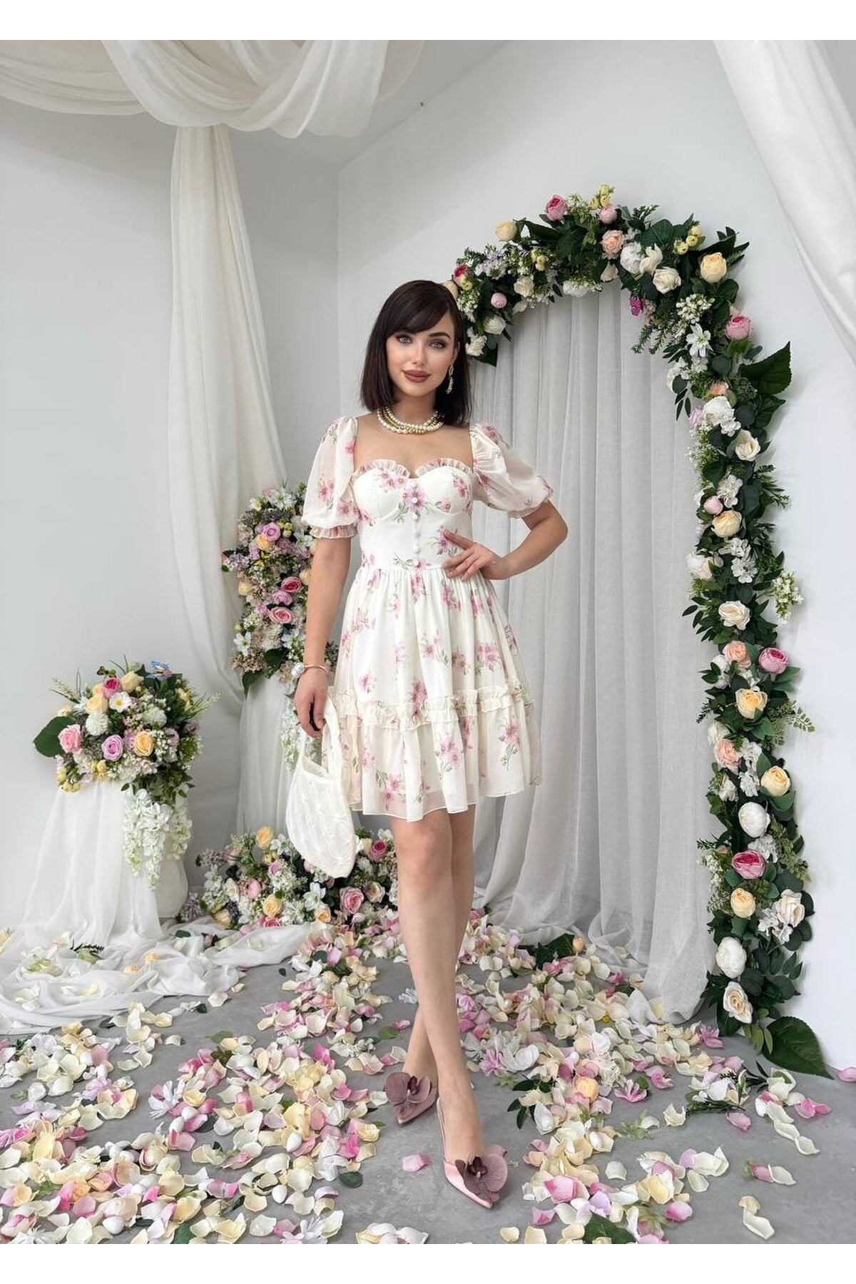 Wıms Düğme Detaylı Elbise ETK-00866-ekru