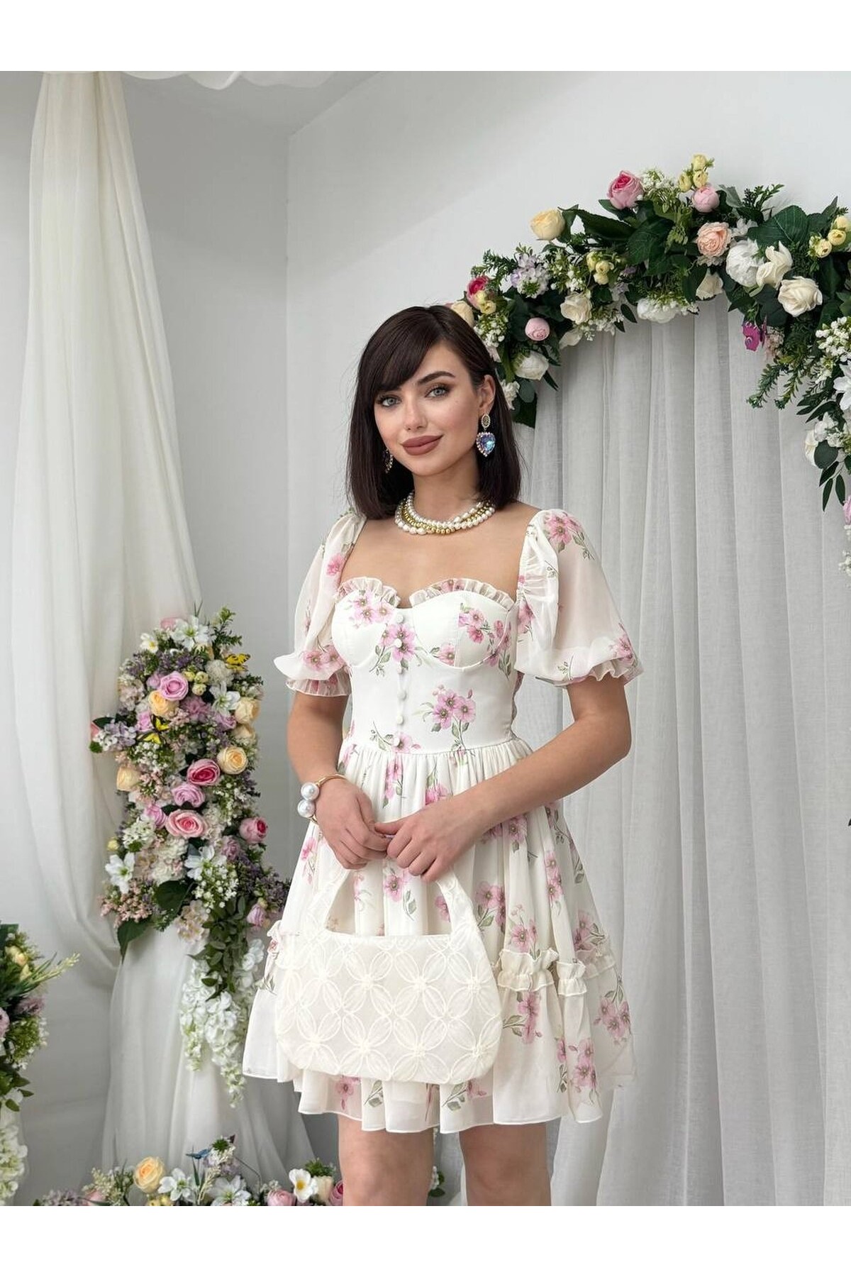 Wıms Düğme Detaylı Elbise ETK-00866-ekru