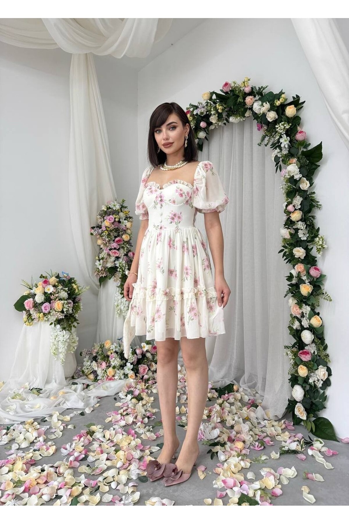 Wıms Düğme Detaylı Elbise ETK-00866-ekru