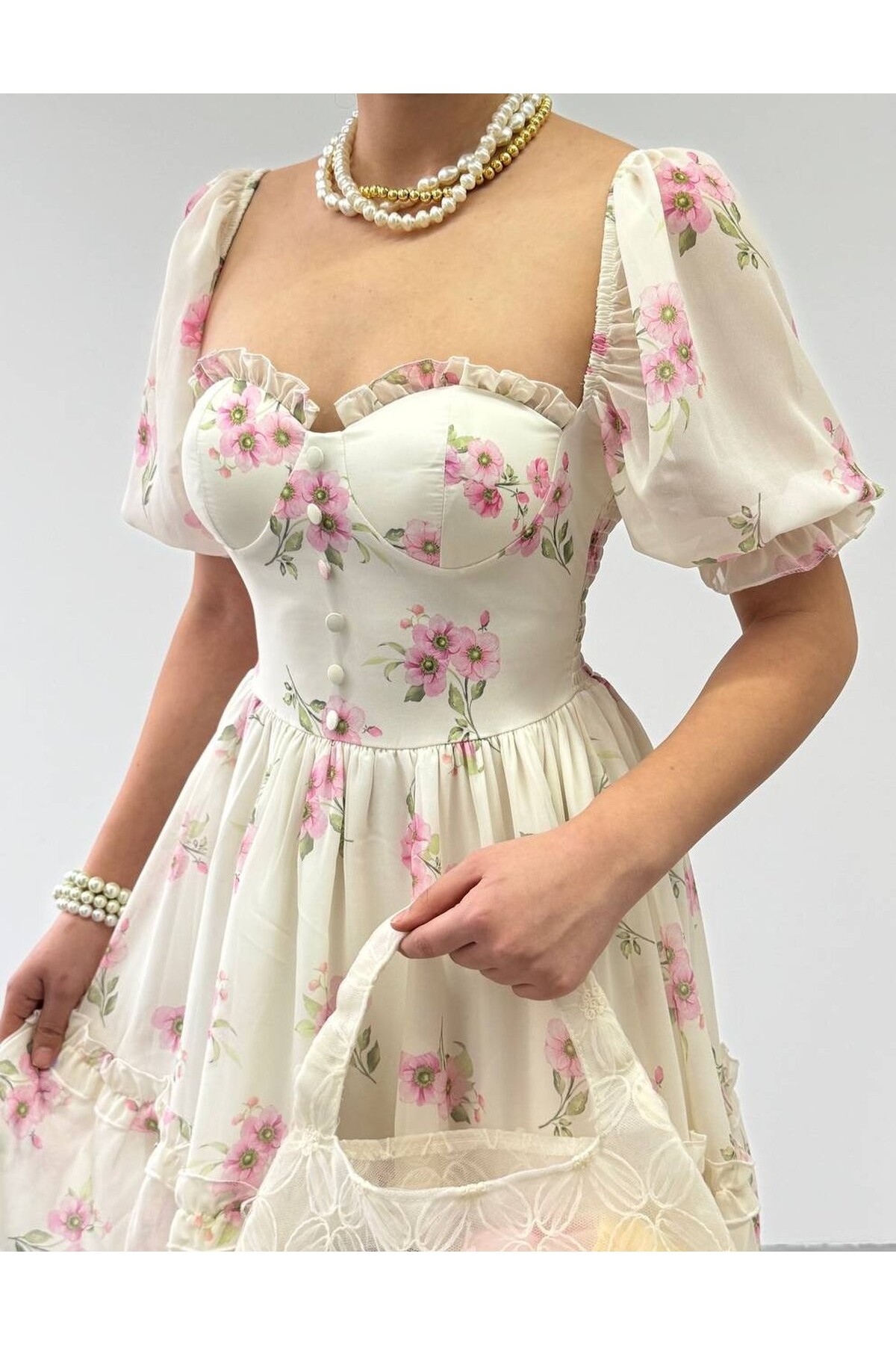 Wıms Düğme Detaylı Elbise ETK-00866-ekru