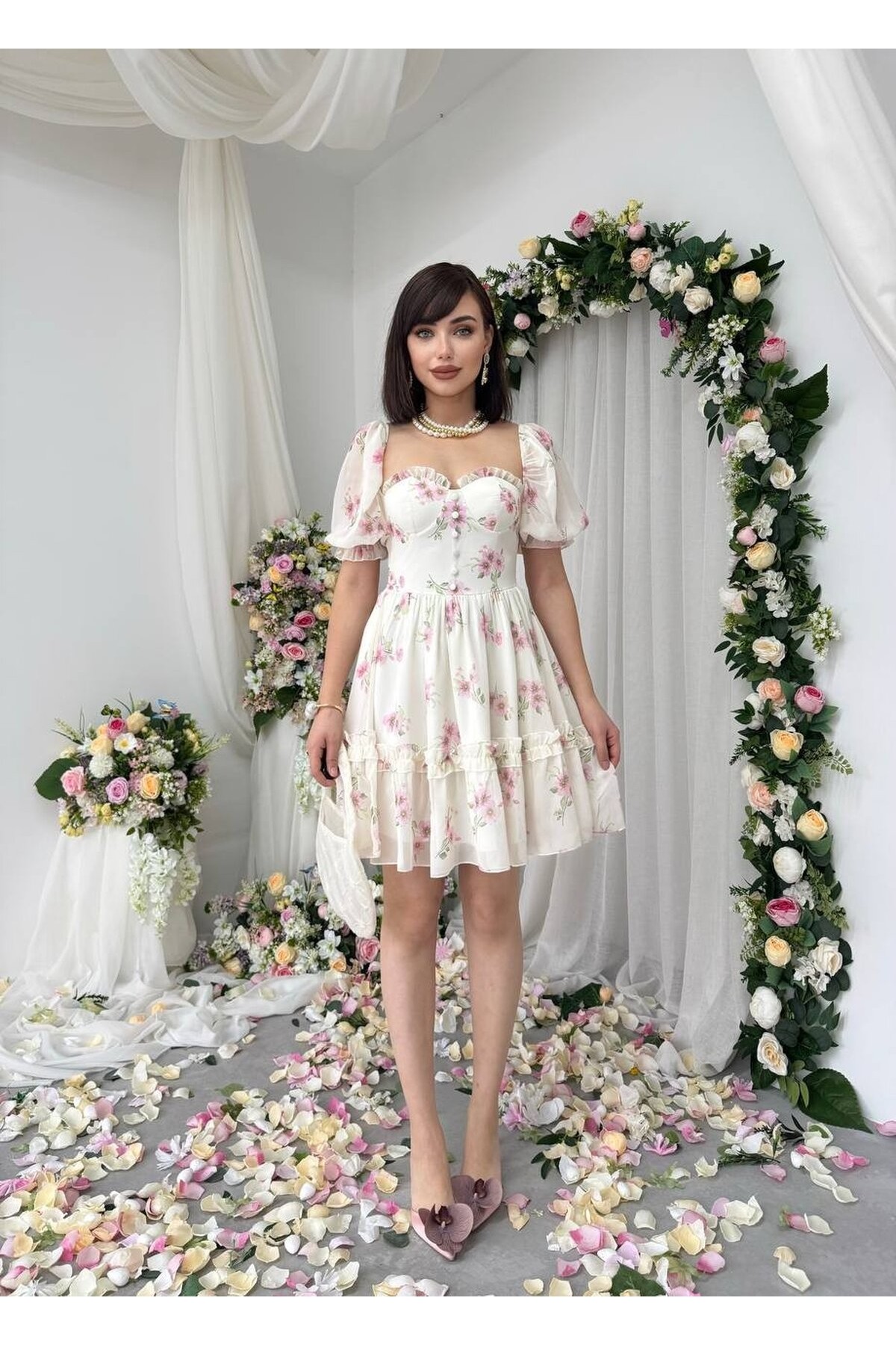 Wıms Düğme Detaylı Elbise ETK-00866-ekru