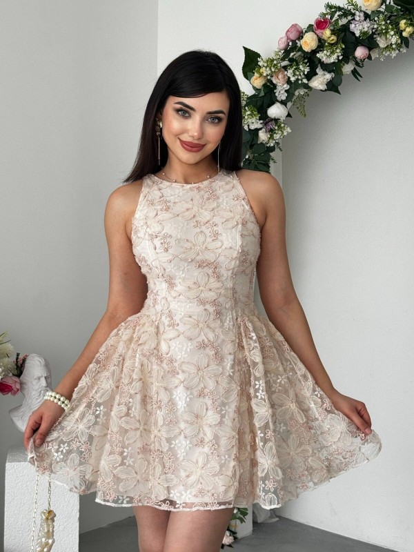 Oyul Çiçek Desenli Elbise ETK-00883-pembe