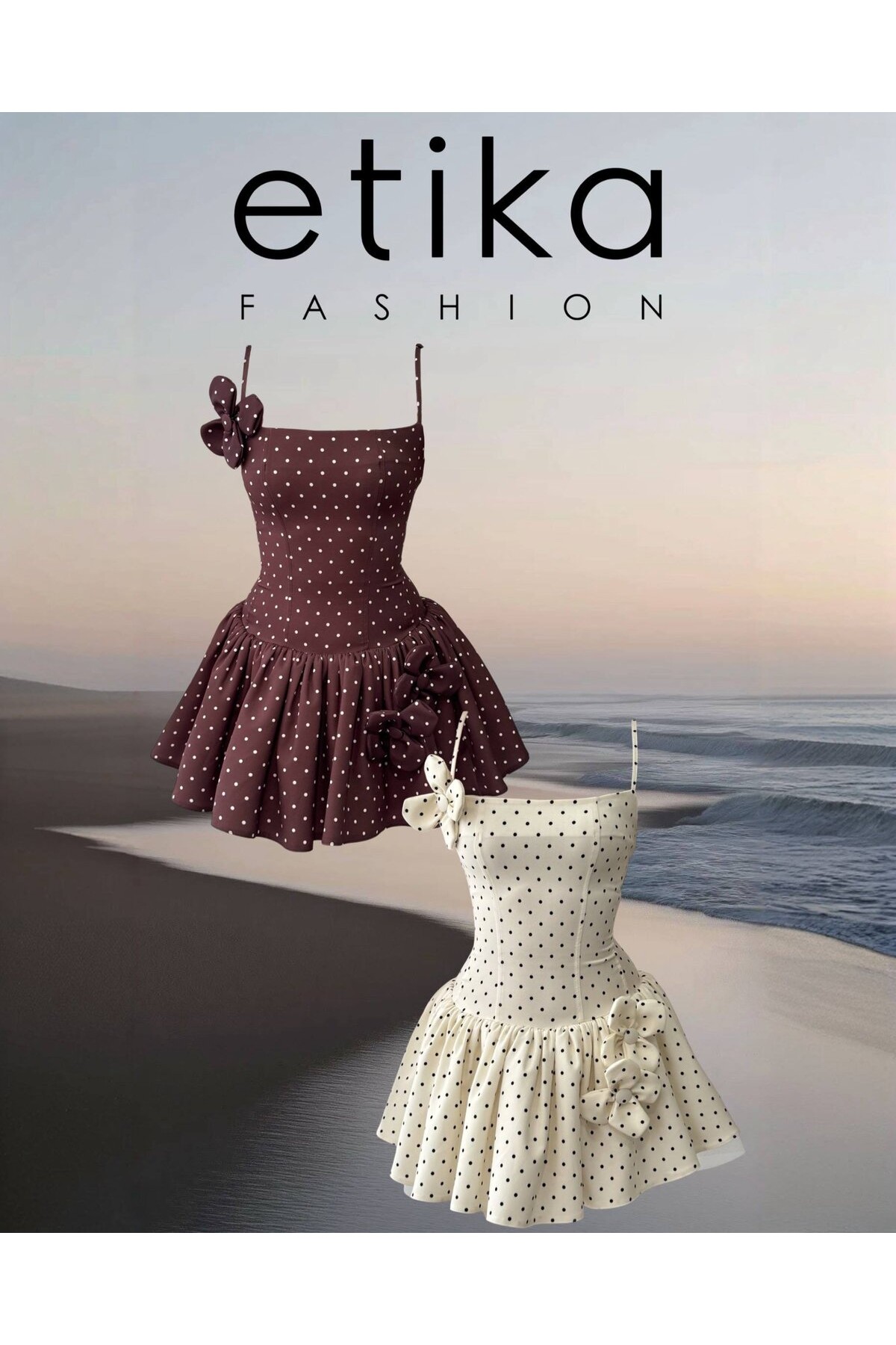 Keraj Çiçek Detaylı Elbise ETK-00906-kahve