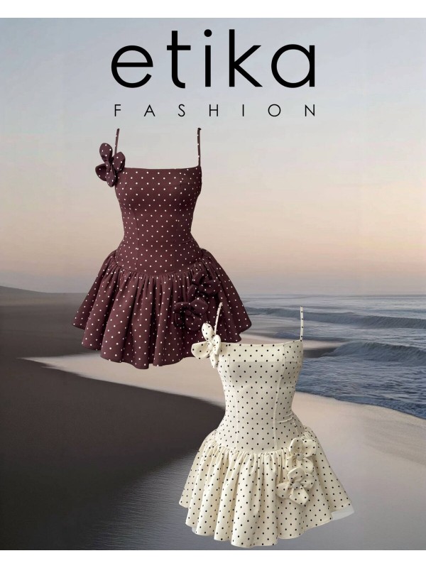 Keraj Çiçek Detaylı Elbise ETK-00906-kahve