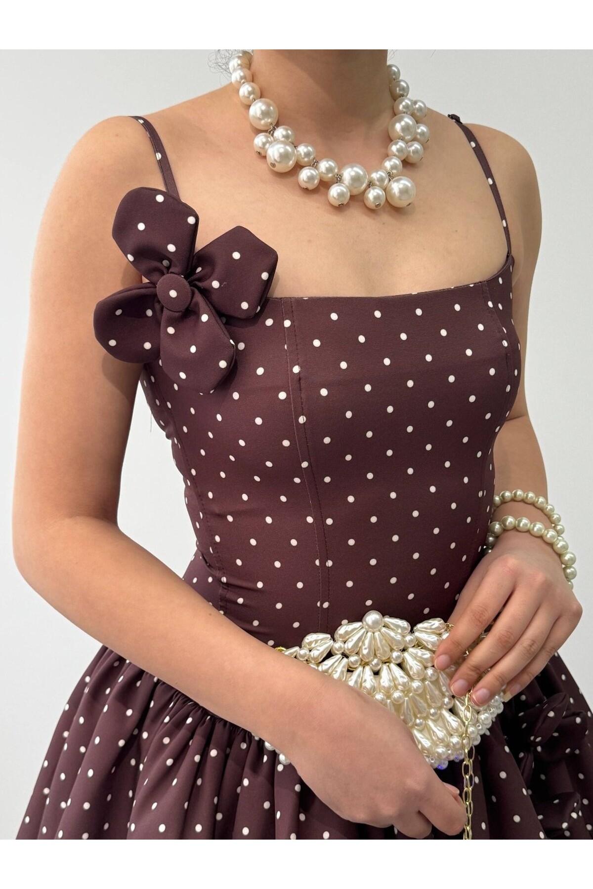 Keraj Çiçek Detaylı Elbise ETK-00906-kahve