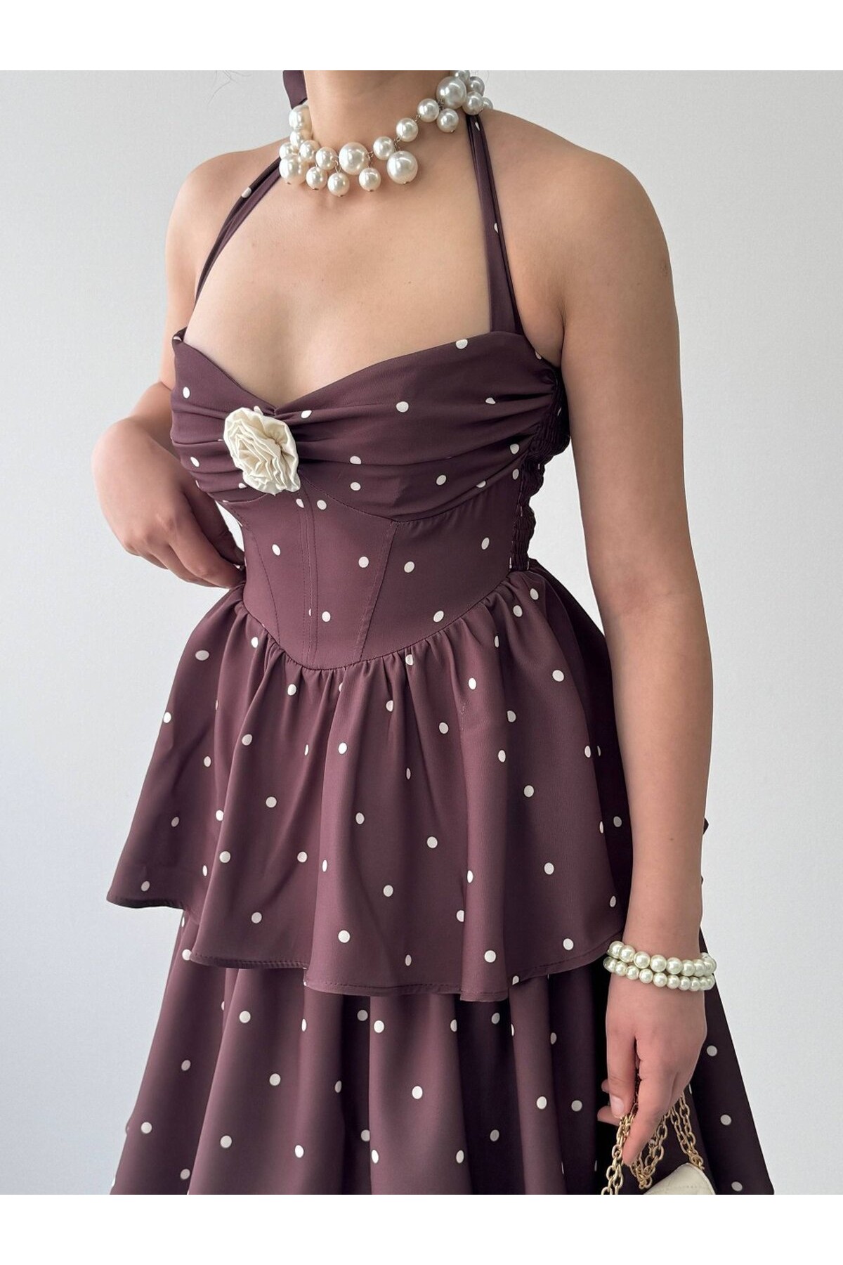 Sernu Gül Detaylı Elbise ETK-00908-kahve