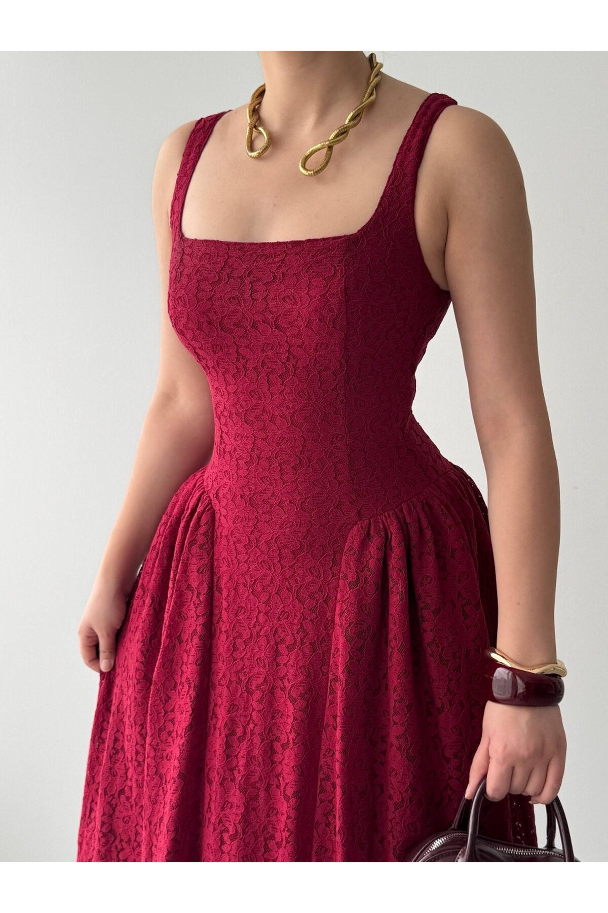 Muna Midi Elbise ETK-00914-bordo