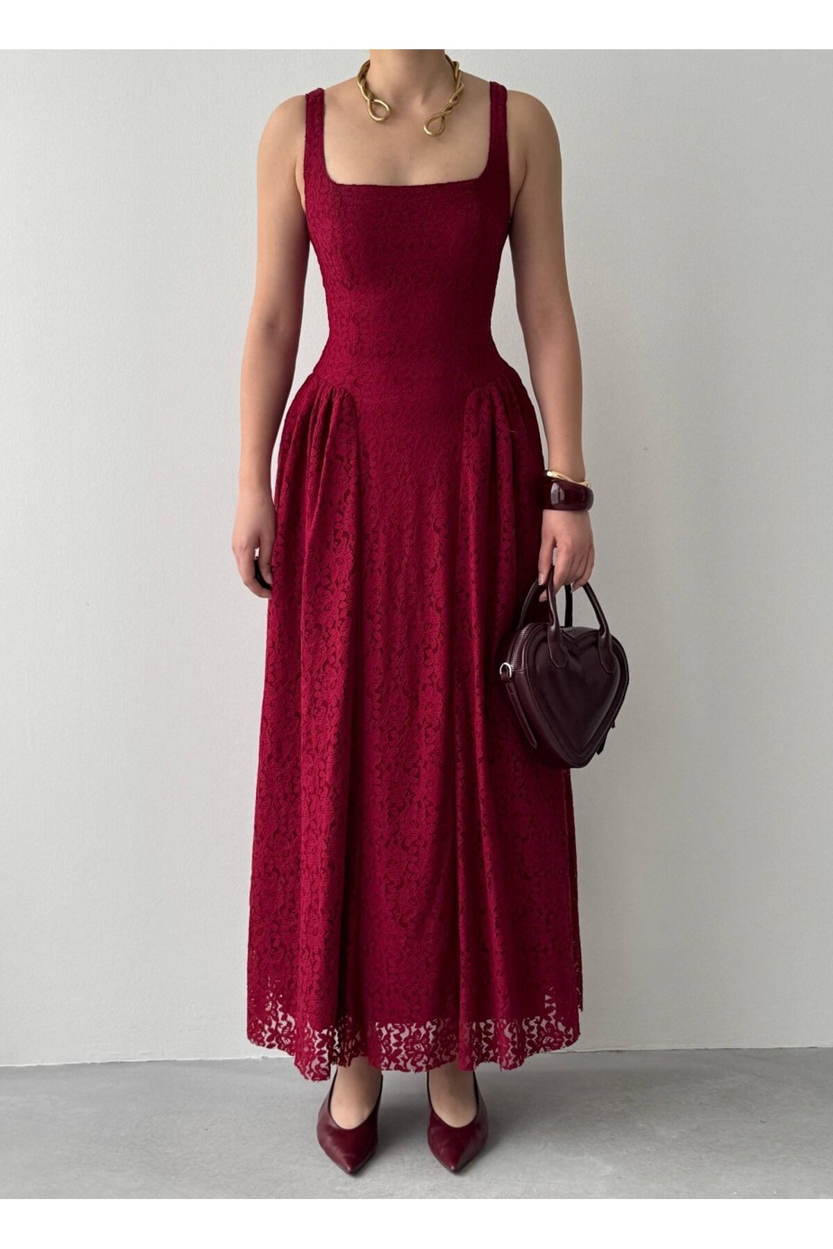 Muna Midi Elbise ETK-00914-bordo