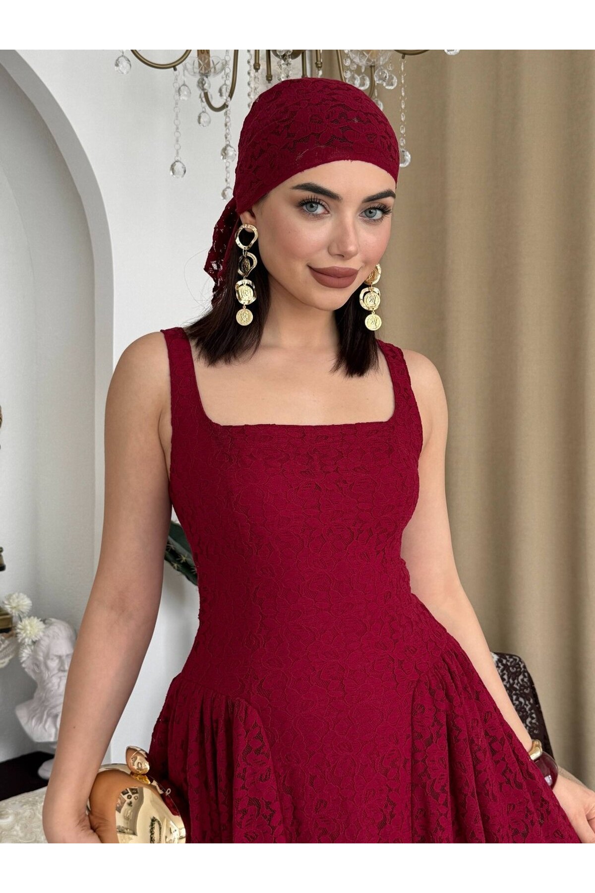 Muna Midi Elbise ETK-00914-bordo