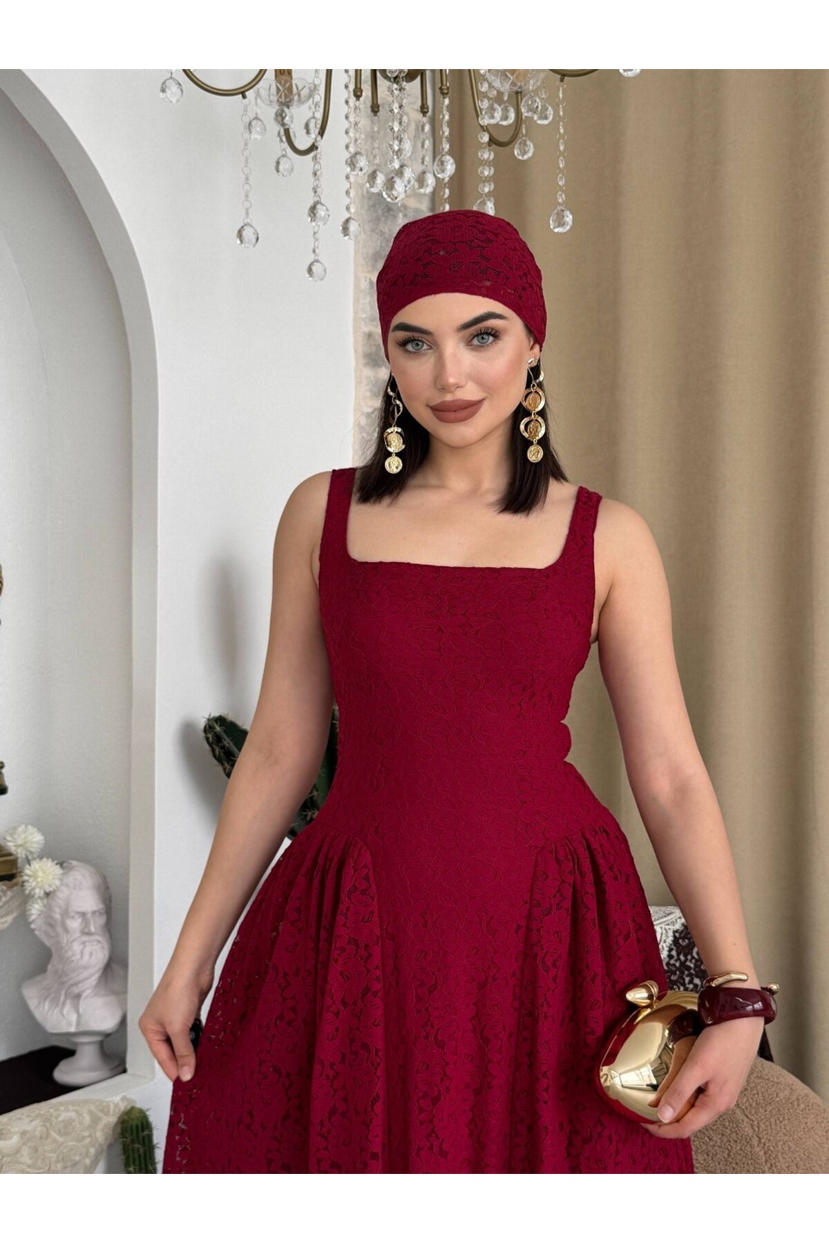 Muna Midi Elbise ETK-00914-bordo