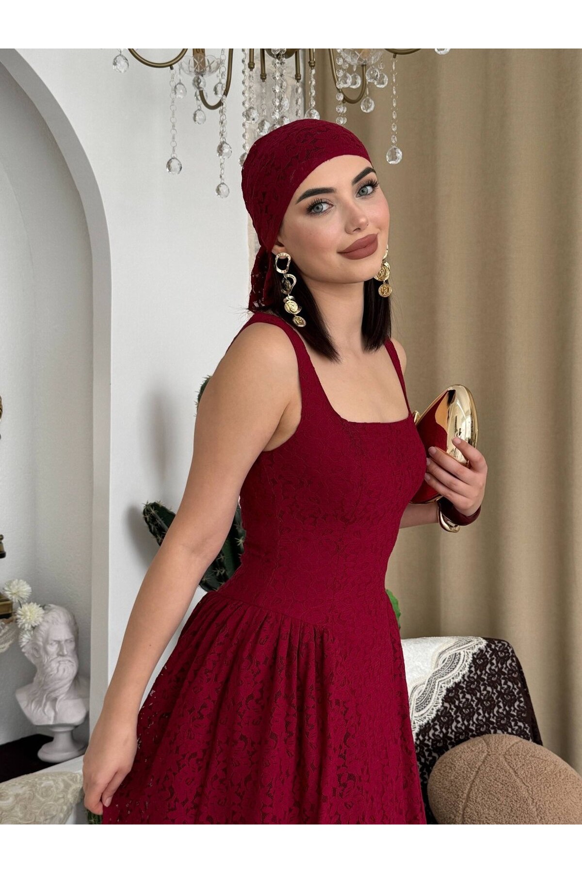 Muna Midi Elbise ETK-00914-bordo