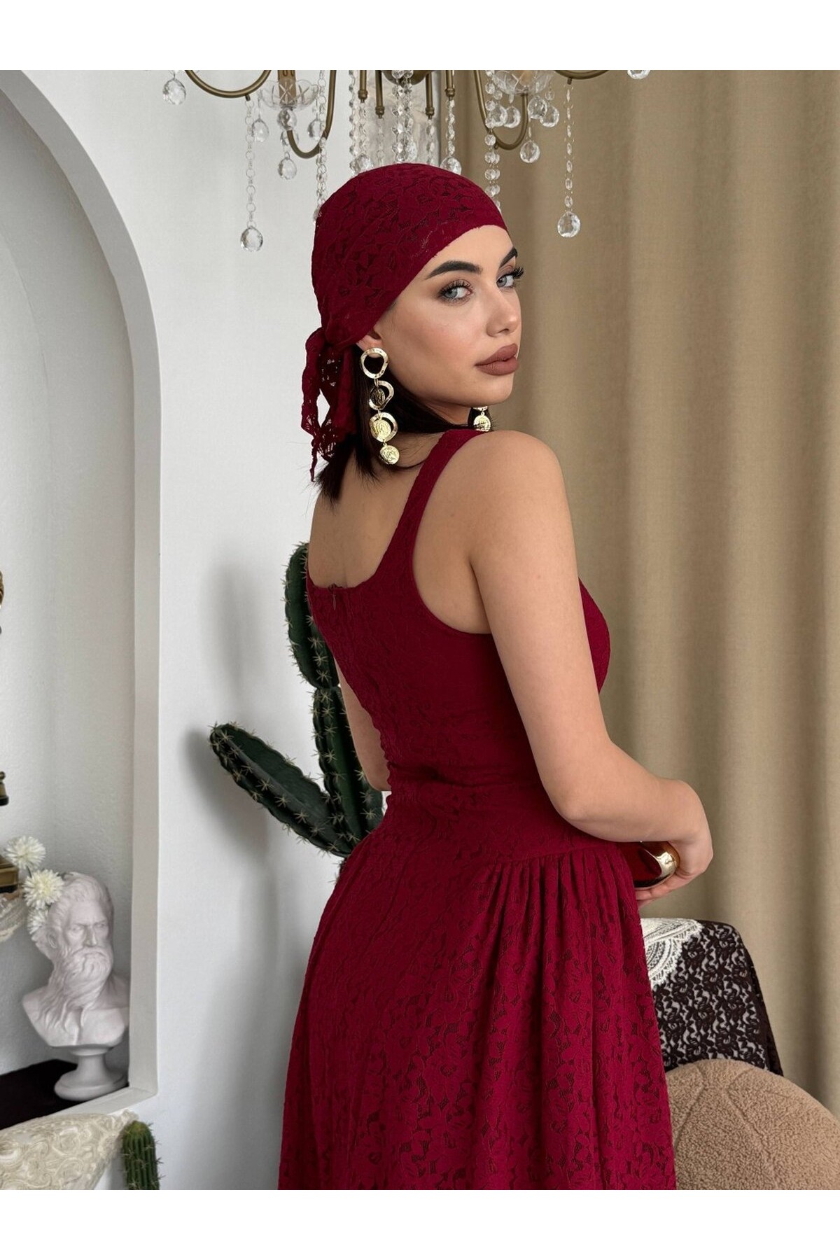 Muna Midi Elbise ETK-00914-bordo