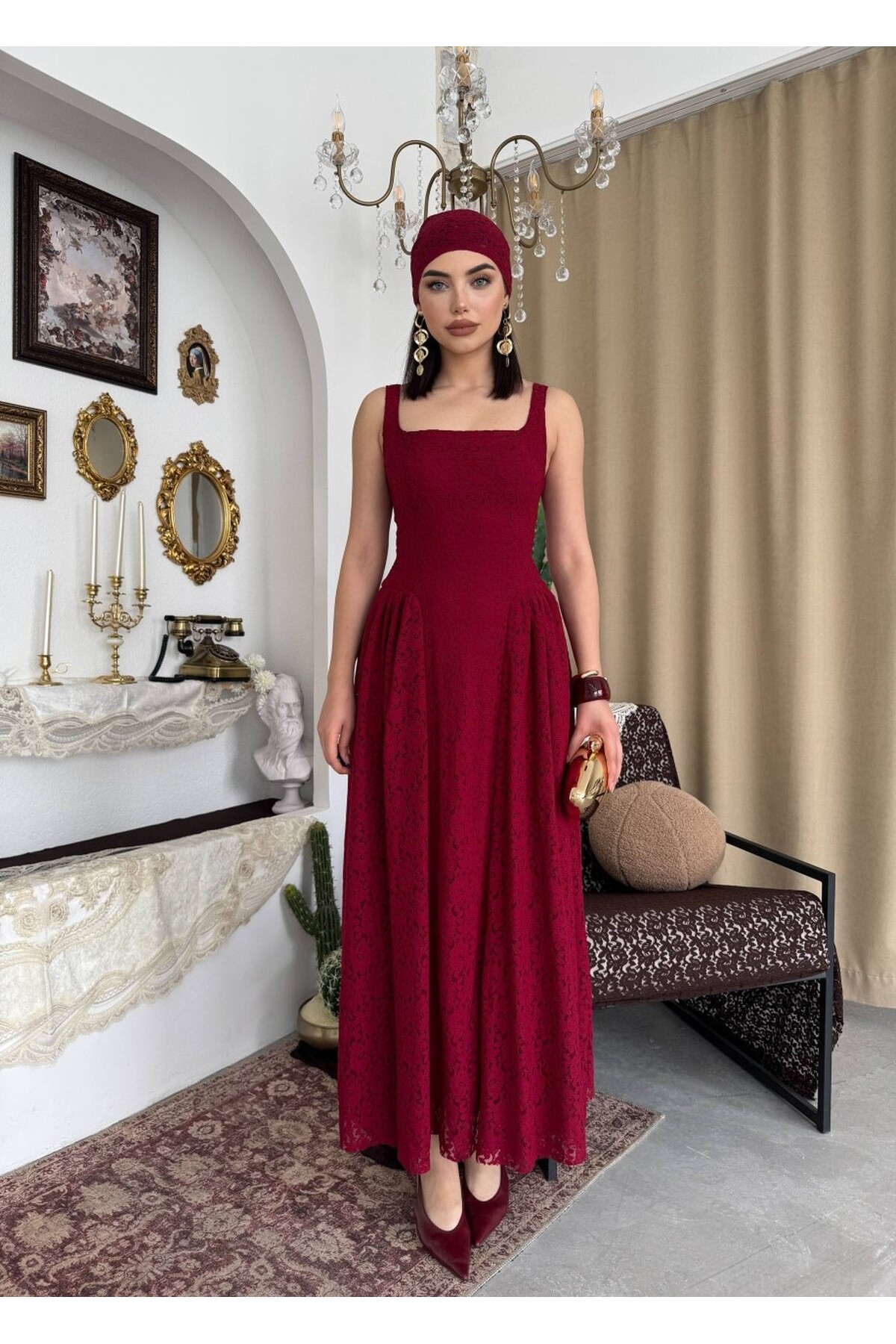 Muna Midi Elbise ETK-00914-bordo