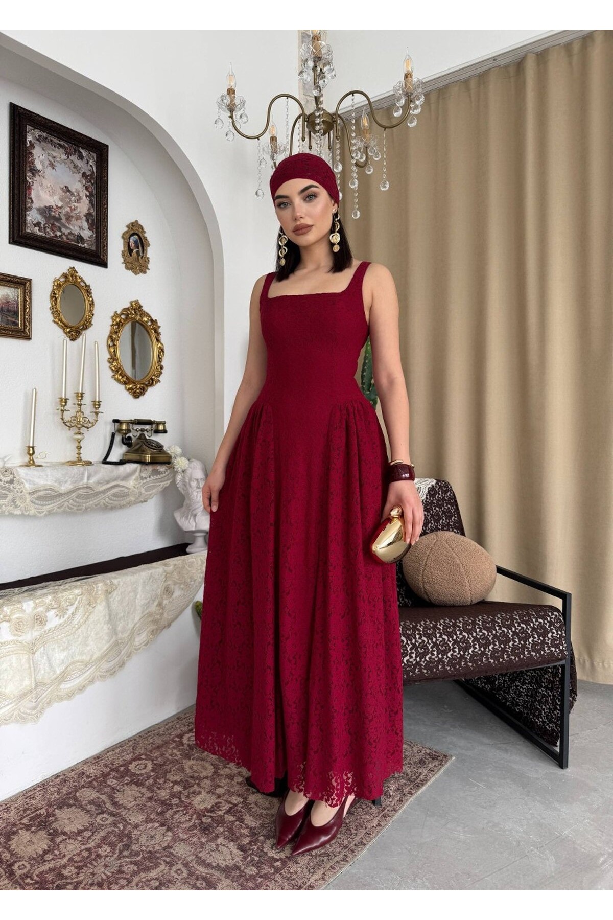 Muna Midi Elbise ETK-00914-bordo