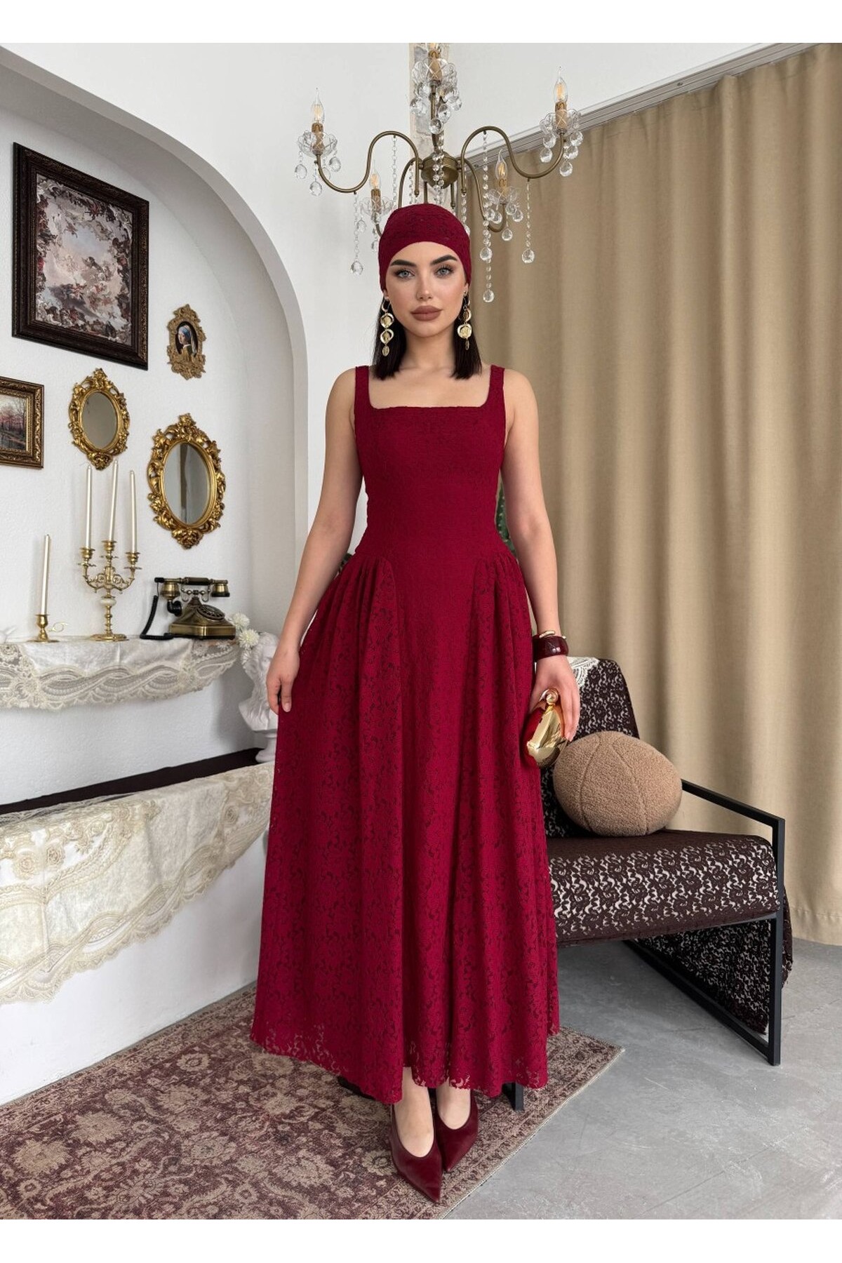 Muna Midi Elbise ETK-00914-bordo
