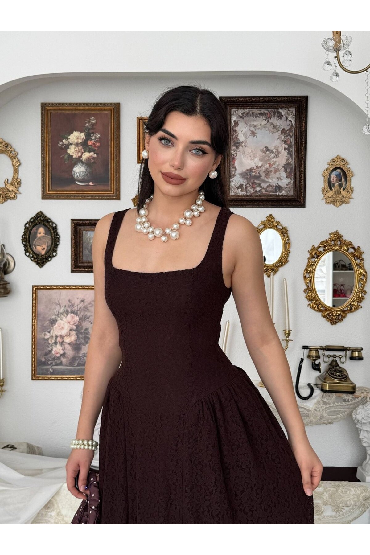 Muna Midi Elbise ETK-00914-kahve