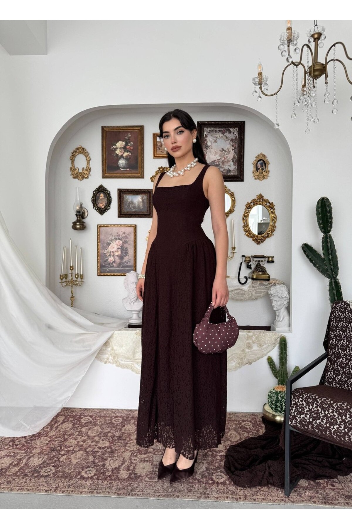 Muna Midi Elbise ETK-00914-kahve