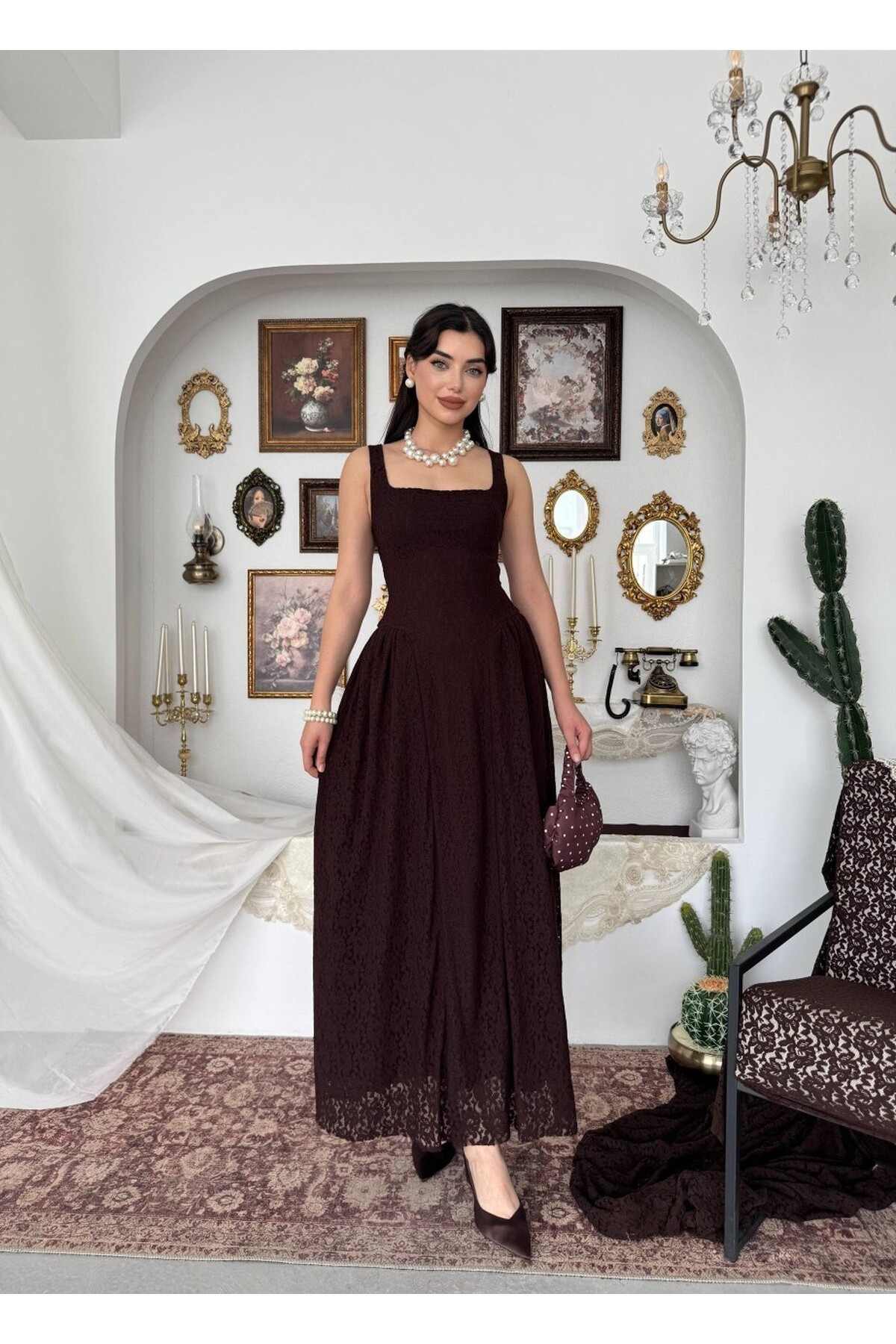 Muna Midi Elbise ETK-00914-kahve