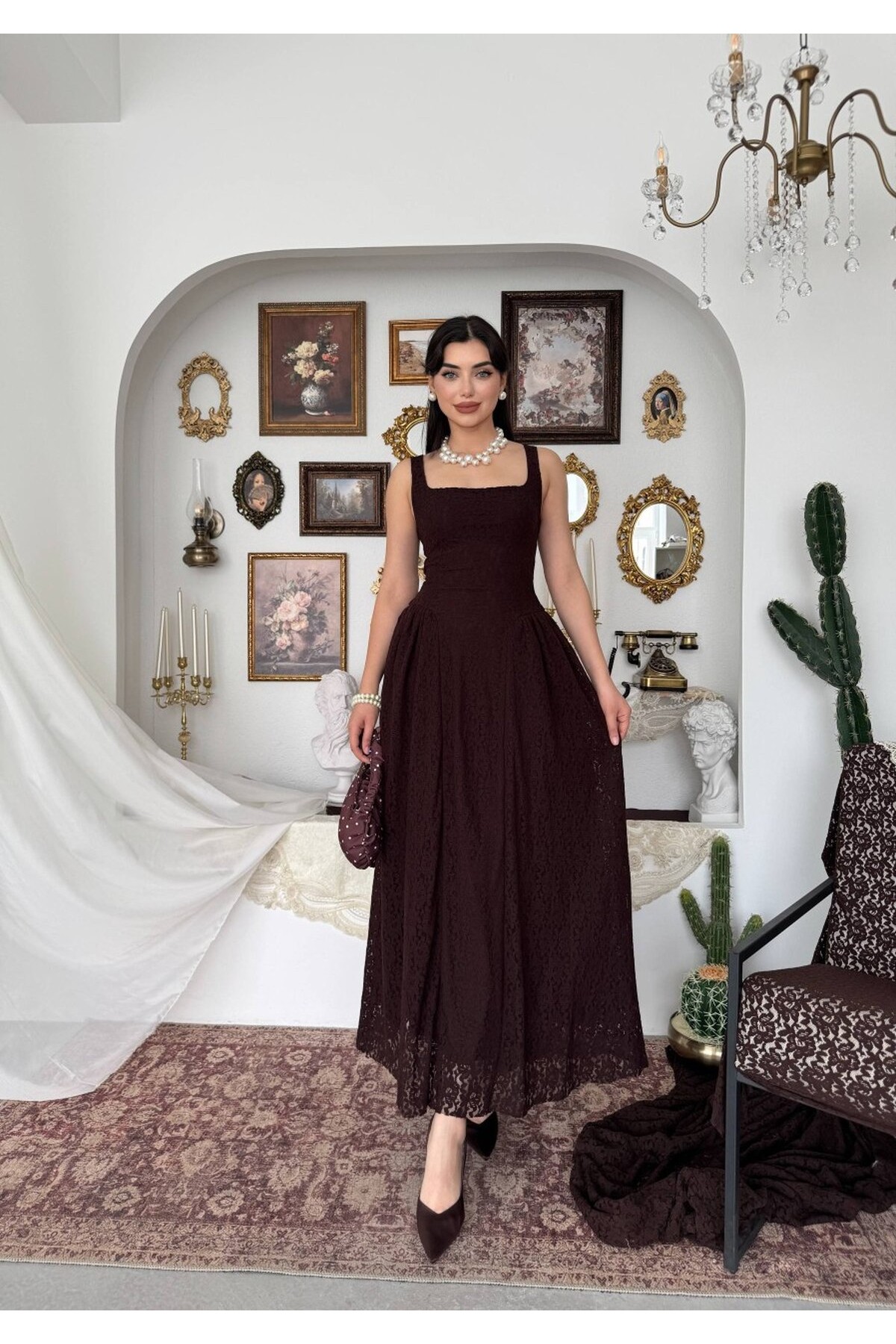 Muna Midi Elbise ETK-00914-kahve