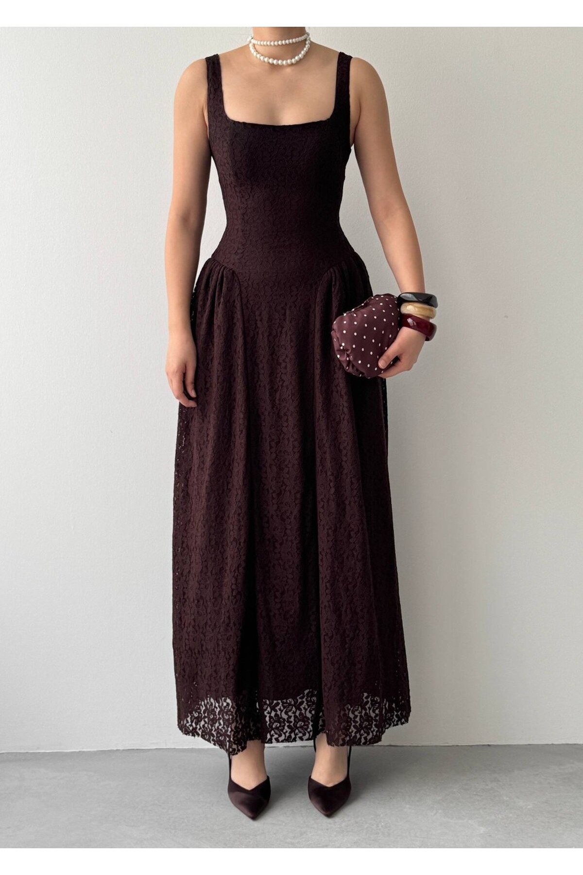 Muna Midi Elbise ETK-00914-kahve