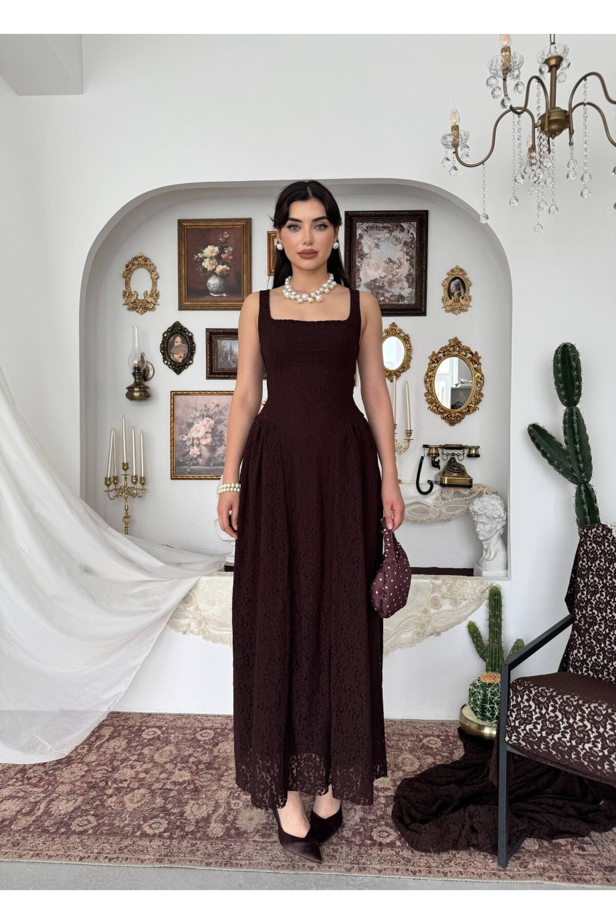 Muna Midi Elbise ETK-00914-kahve