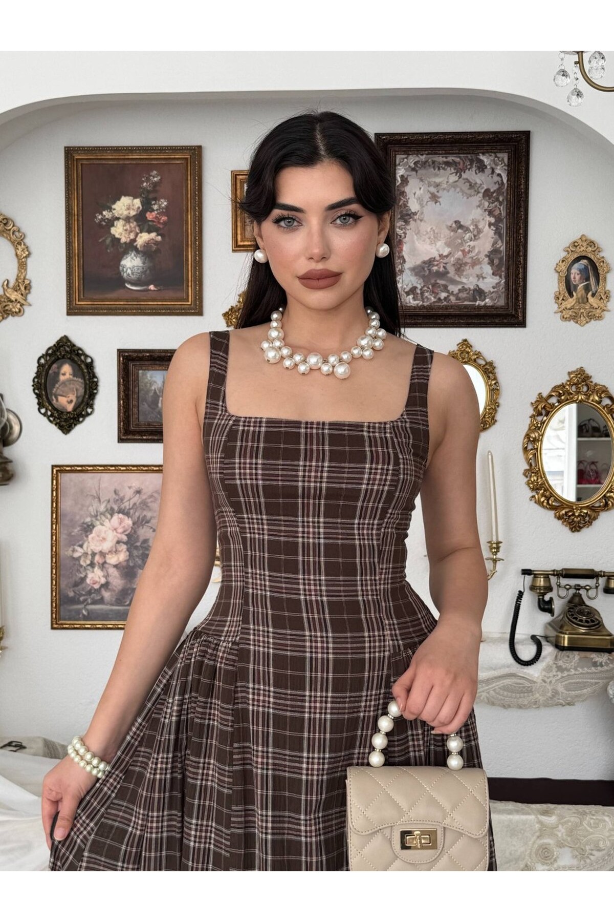 Bess Midi Elbise ETK-00916-kahve