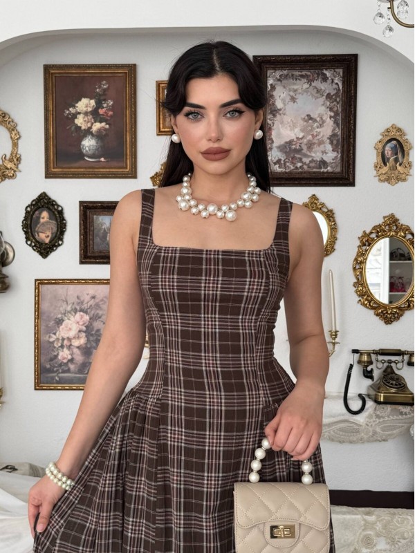 Bess Midi Elbise ETK-00916-kahve