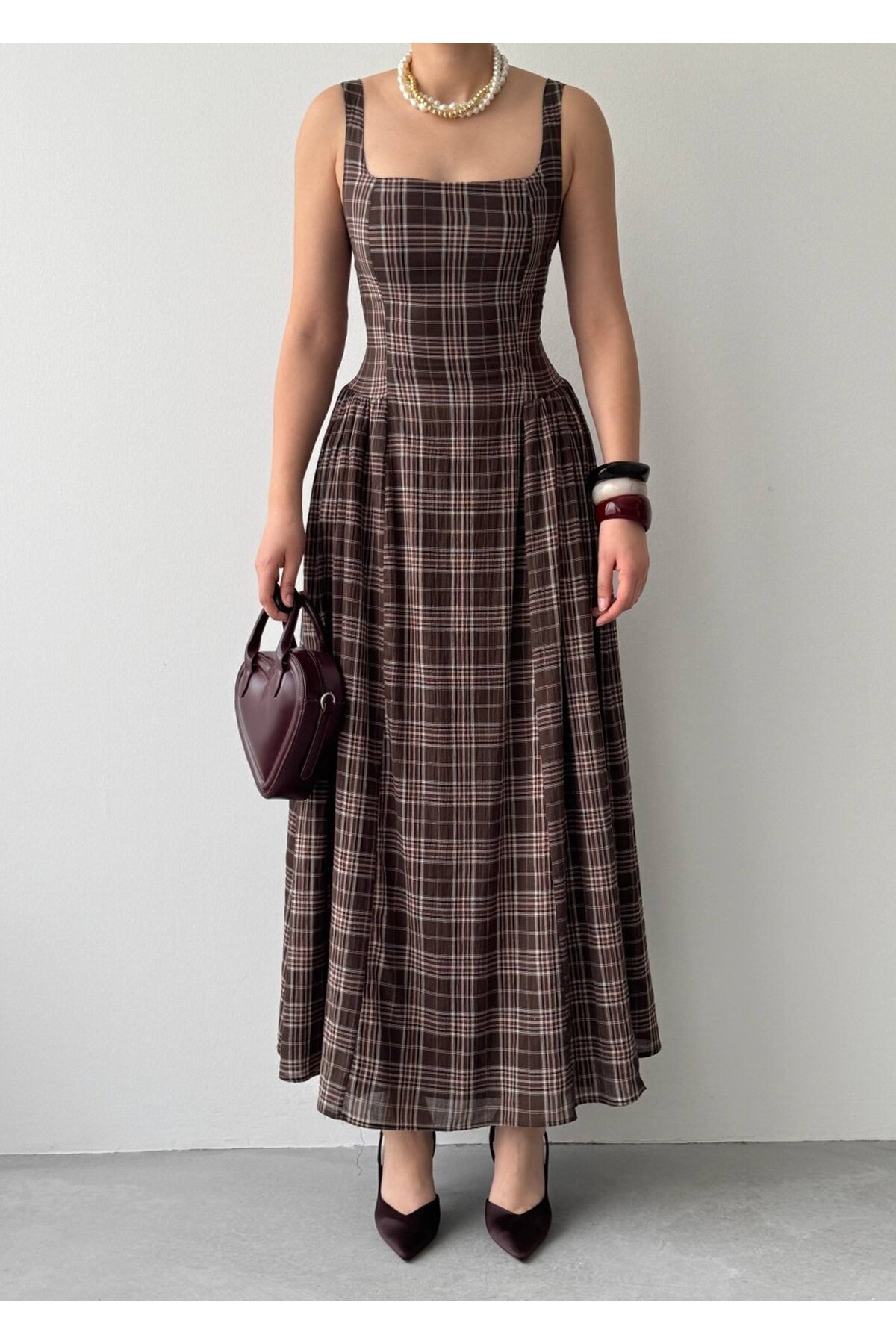 Bess Midi Elbise ETK-00916-kahve