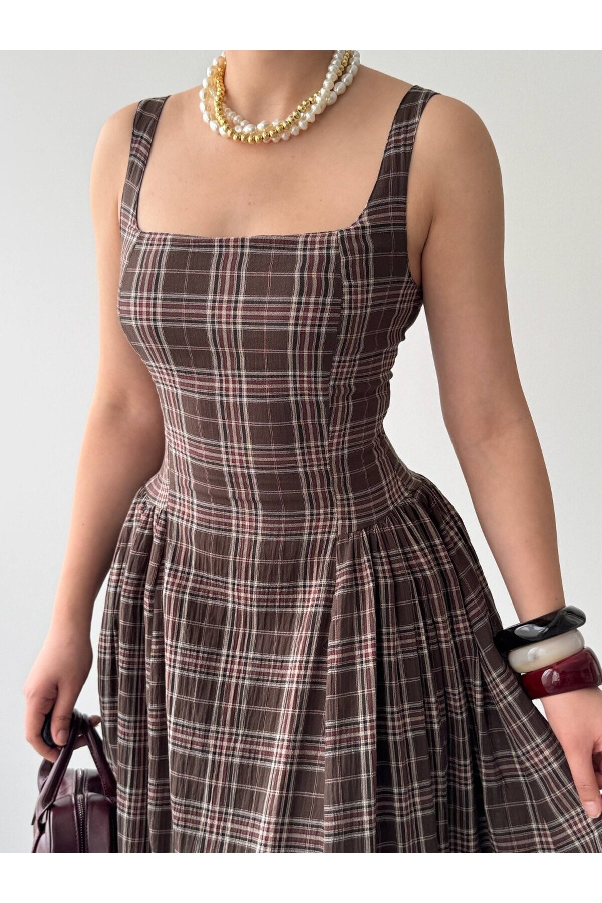 Bess Midi Elbise ETK-00916-kahve