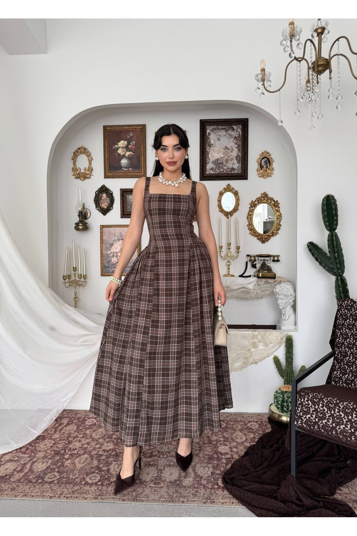 Bess Midi Elbise ETK-00916-kahve