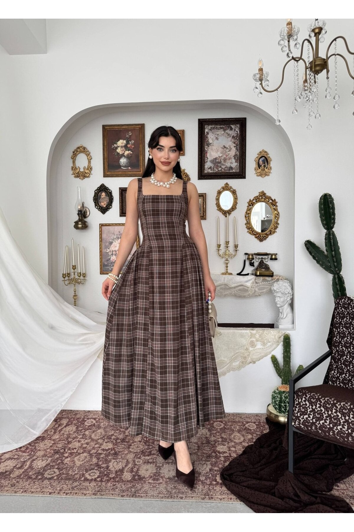 Bess Midi Elbise ETK-00916-kahve