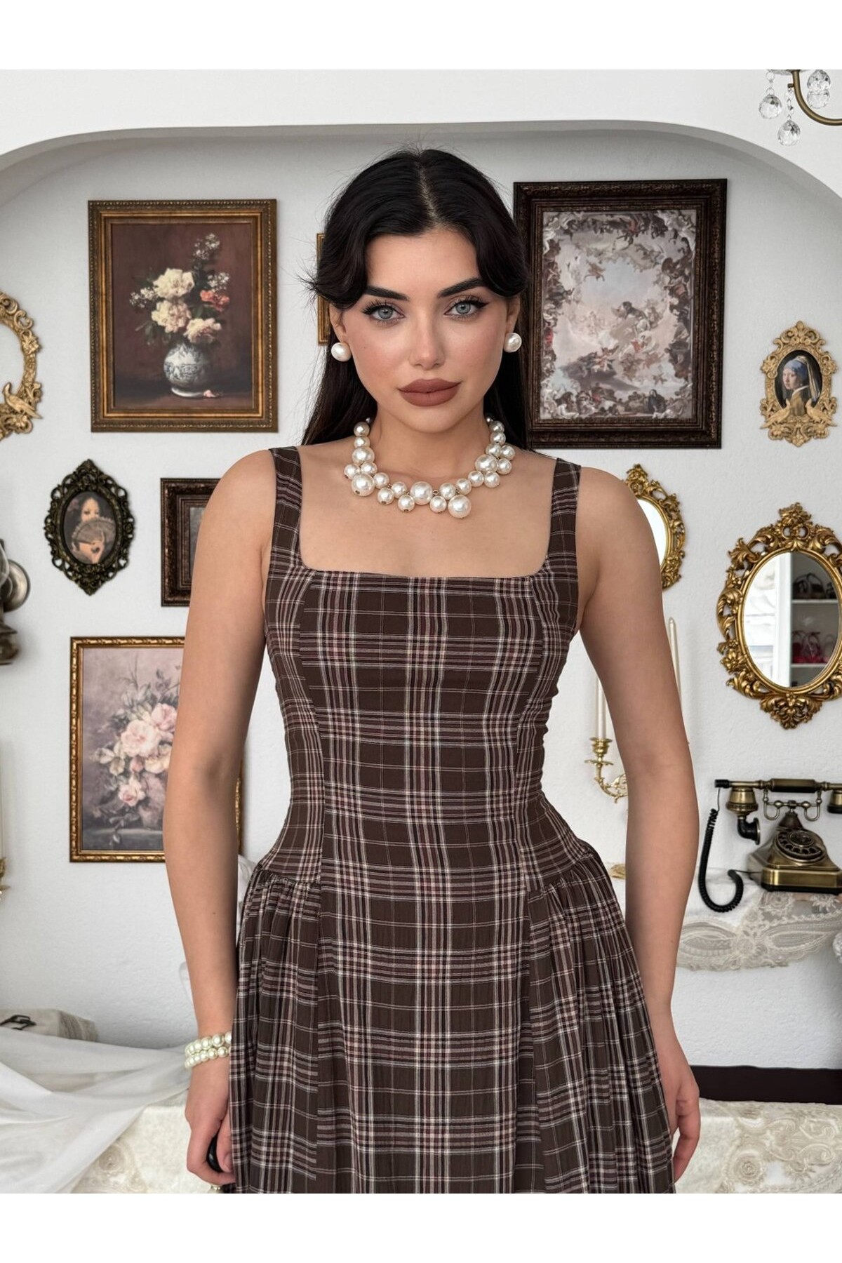 Bess Midi Elbise ETK-00916-kahve