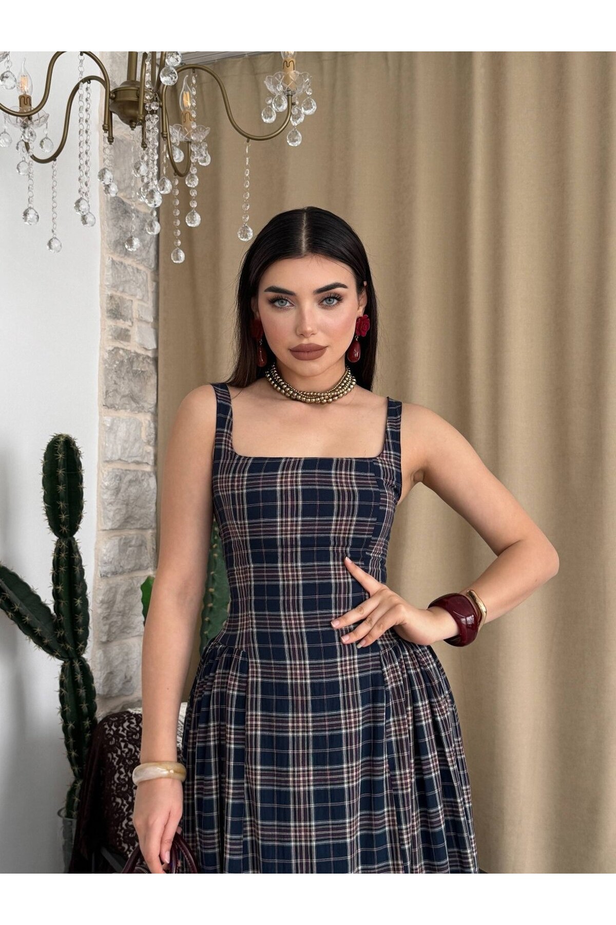 Bess Midi Elbise ETK-00916-lacivert